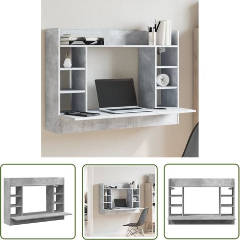 The Living Store Bureau mural gris béton 105x48x75 cm bois d'ingénierie - Bureau Mural - Bureau Suspendu - Bureau Compact - Bureau Design - Bureau Minimaliste (1/5)