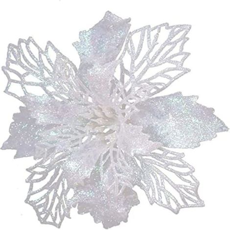 Set mit 12 weißen Weihnachtsbaumkugeln, 9 cm große Blüten