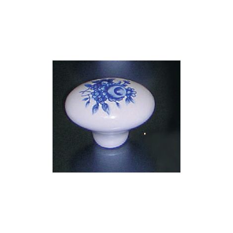 ORECA - 1 POMOLO OVALE IN PORCELLANA BIANCA CON FIORE BLU 33X24mm