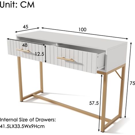 Commode, 2 tiroirs, blanc, 75 x 100 x 45 cm, 75 cm, pour chambre, meuble de rangement, format pratique, style moderne et facile à associer