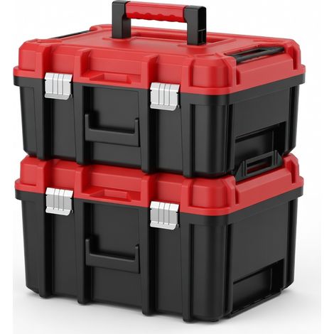 Caja de herramientas roja y negra 24 pulgadas, doble capa reforzada (1/5)