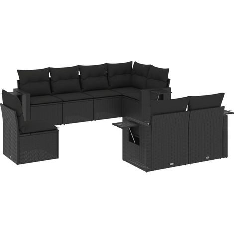 Salon de jardin 8 pcs avec coussins noir résine tressée vidaXL (1/3)
