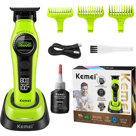Professional Hair Clipper for Men, Green Cordless Beard Trimmer, Charging Base (1/5)