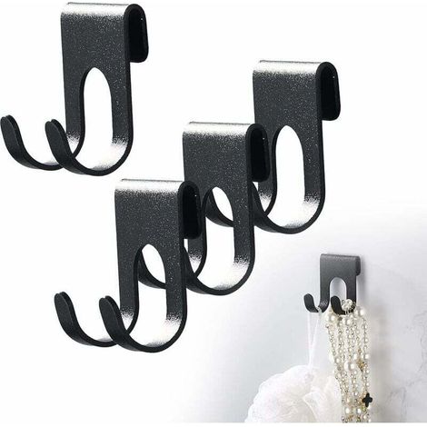 Noir 4 pièces crochets porte-rasoir auto-adhésifs, crochets porte-serviettes, crochets en acier inoxydable sans perçage, porte-rasoir, crochets supplémentaires pour étagère de douche de salle de bain