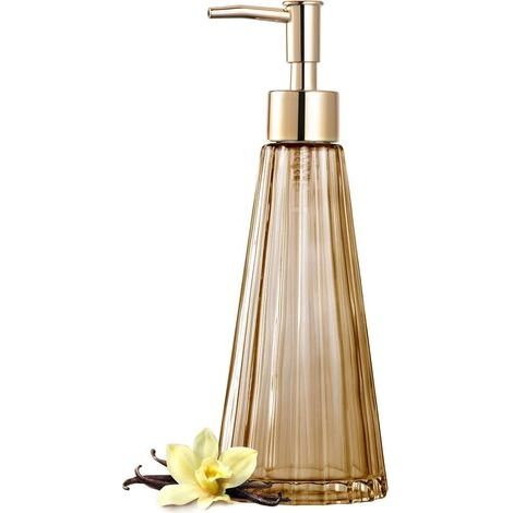 Distributeur de savon en verre vintage élégant, distributeur de savon, désinfectant, shampoing avec pompon, décor de ferme rustique, accessoires de salle de bain (ambre) (1/5)