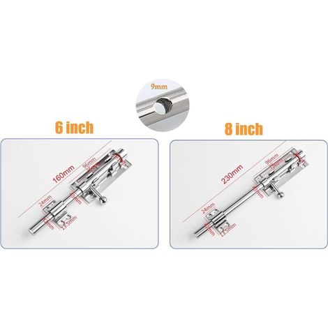 Chiusura per porta, Serratura per porta, Catenaccio per porta, Chiusura per porta da garage, Catenaccio scorrevole, Chiusura per cancello in acciaio inox 304, Catenaccio per porta esterna, Diametro 14 (1/4)