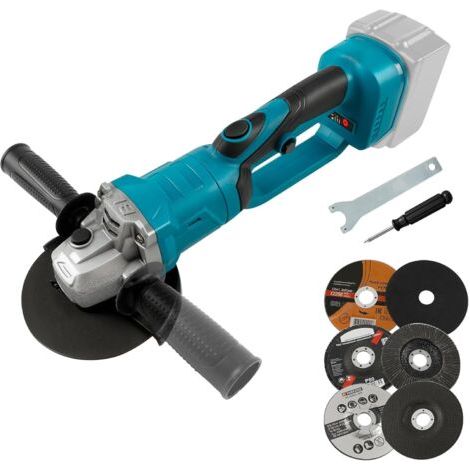 Meuleuse d'angle sans balais de 125 mm compatible avec batterie Makita 18 V, rotation à 180 ° 0-18000 tr/min, outil de meulage avec 6 lames de meulage pour couper, meuler, polir