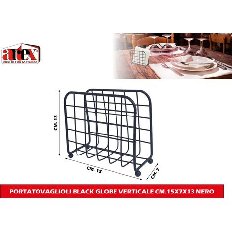 Portatovaglioli da Tavola in Metallo Verticale Nero Globe 15 x 7 x 13 cm ARTEX
