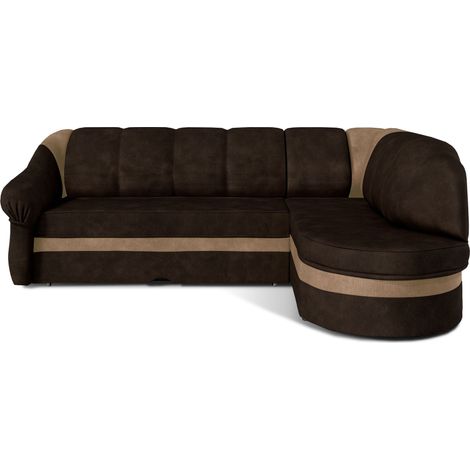 Canapé d'angle droit convertible velours marron foncé et marron clair Sundy 250cm (1/5)