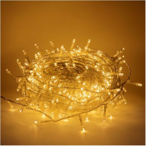 Chaine a' cordes Luccika Home se'rie 9 mt de 180 lumie'res de sapin de Noel a' led blanc chaud 31V cable transparent avec 8 jeux de lumie're et me'moire IP44 pour une utilisation inte'rieure exte'rieu