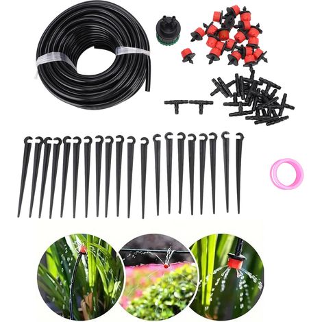 Kit de Système d'Irrigation Goutte à Goutte - Dual Way avec 20 Émetteurs Rouges Adjustables 65.6ft pour Jardin Serre (1/5)