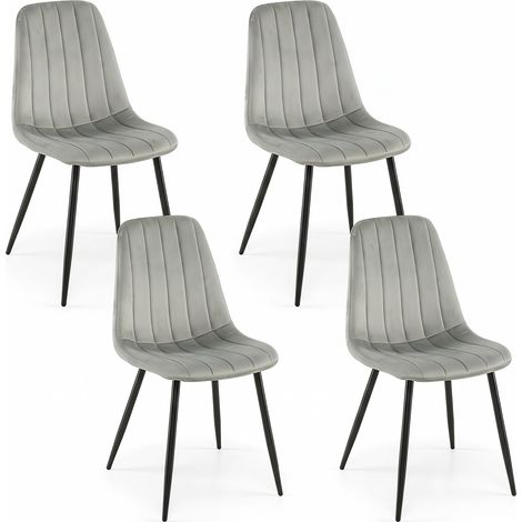 Lot de 4 Chaises de Salle à Manger en Tissu et Cadre Métal, Assise Incurvée en Mousse, Patins Réglables et Structure en X, Charge 150 kg, Gris (1/5)