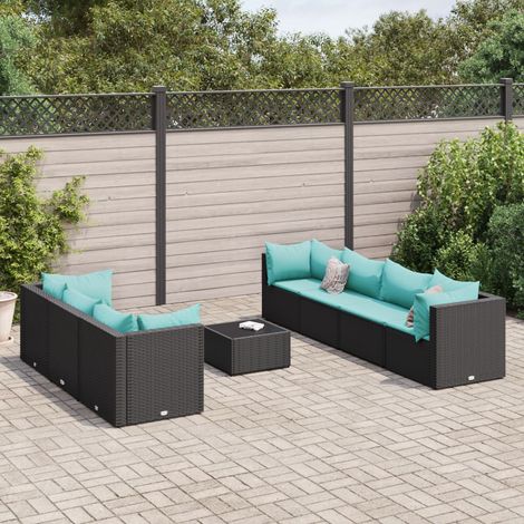 vidaXL Salon de jardin 8 pcs avec coussins noir résine tressée (1/5)