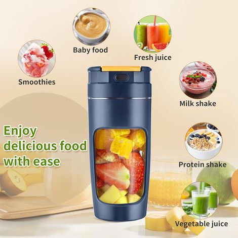 Tragbarer Mixbecher – Großes Fassungsvermögen von 600 ml, ideal für unterwegs, perfekt für Smoothies und cremige Getränke. Hochleistungs-Mehrklingen  Auslaufsicher  Blau