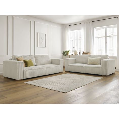 BOBOCHIC - Ensemble canapé droit fixe 3 + 2 places CHELSEA gros côtelé doux Beige (1/5)