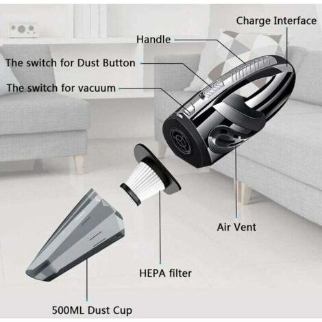 Aspirateur à Main sans Fil Puissant Portable 120W 2200mAh avec Fonction Huimide & Sèche Filtre HEPA Lavable et 5 Buses Rechargeable pour Maison,Table, Bureau, Voiture, (1/3)