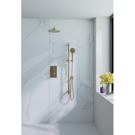 FugaFlow Eccelente Acces Ensemble de douche de tête encastré - thermostatique - bras mural - barre coulissante - douche de tête 30cm - douchette ronde