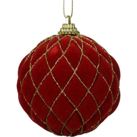 Pallina plastica rossa c/glitter dorati e quadri d8cm