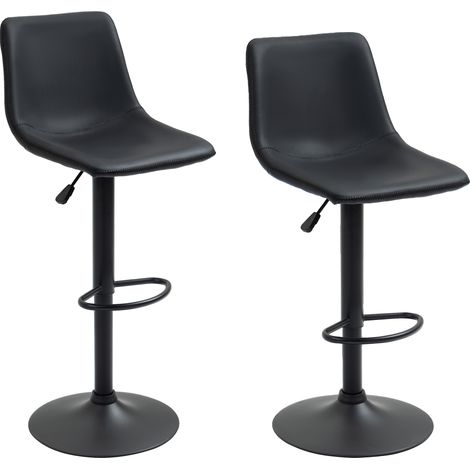 HOMCOM Lot de 2 tabourets de bar style vintage réglable pivotant avec repose-pieds revêtement synthétique - noir - hauteur réglable 90-110 cm