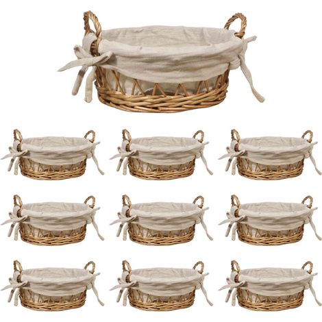 Lot de 10 paniers à pain ronds en osier avec anses tressées, dimensions : 19,5 cm x 15,5 cm x 12 cm (hauteur).