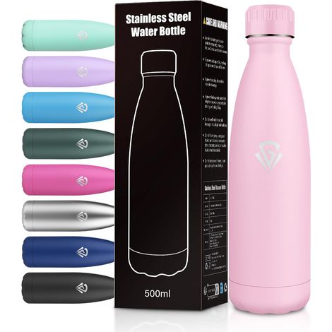 Gourde 500ml, Gourde Inox Réutilisable, sans BPA Étanche, Bouteille Double Paroi Isotherme, Légère, Bouteille D'eau pour École, Bureau, Camping, Outdoor (1/5)