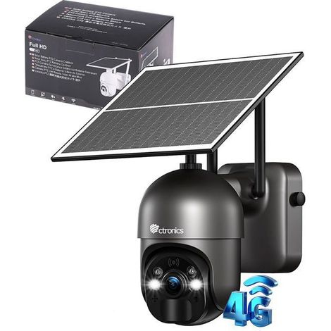 Ctronics 4G LTE Caméra de Surveillance 2K 3MP,Détection AI PIR, Alarme Sonore et Luminueuse,Batterie 10400 mAh & Panneau Solaire 6W (1/5)