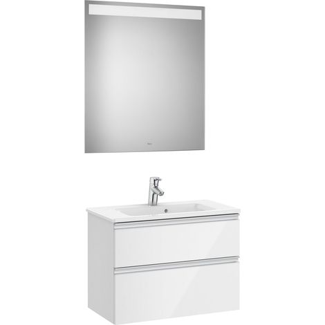 Pack mueble de 2 cajones 700 mm + lavabo + espejo LED THE GAP - ROCA Color: Blanco brillo (1/3)