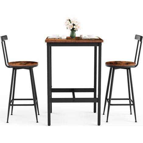 Set tavolo bar con 2 sgabelli 60 x 60 x 92 cm marrone rustico e nero (1/5)