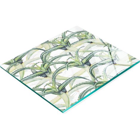 Tabla de cocina de vidrio templado duradera y elegante con estampado de aloe vera, 60x52 cm. (1/5)