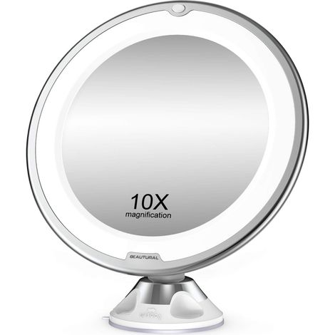 Miroir De Maquillage A Grossissement - 10x - Avec Eclairage Led - Articulation Spherique 360° - Pour Salle De Bain Et Voyage - 1 Unite (1/5)