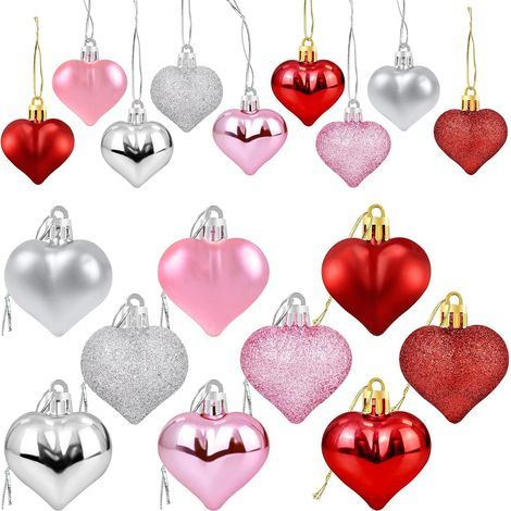 Set mit 36 herzförmigen Dekorationen zum Valentinstag – Rosa-silberne Glitzerherzen – Romantische Dekorationen für den Weihnachtsbaum und den Valentinstag (1/5)
