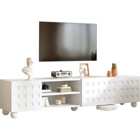 Weißes TV-Möbel 200 x 40 x 44 cm mit 3 Türen, bedrucktem Design, für TVs bis 80 Zoll (1/5)