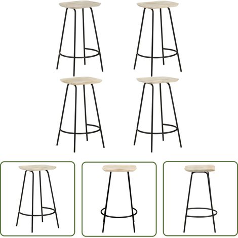 The Living Store Tabourets de bar lot de 4 bois de manguier massif - Tabouret De Bar - Chaise De Bar - Meubles De Salle À Manger - Mobilier Design - Tabourets Hauts (1/5)