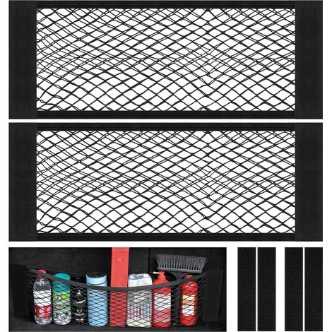 2 Pièces Filet Coffre Voiture, 60x25cm Filet de Rangement Élastique Magic Sticker, Filet Rangement de Camping Car, Rangement Ajouter sur Les organisateurs (1/5)