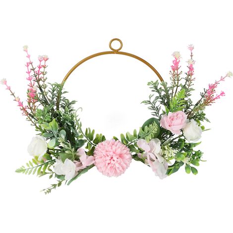 Couronne murale en fer forgé pour plantes, couronne artificielle en soie, décoration suspendue pour porte, salon, chambre, mariage (1/5)