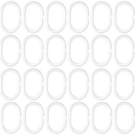 Shower Curtain Rings, 24PCS C-Shaped Shower Curtain Hooks, White Shower Curtain Rings, Suitable for Most Shower Rods