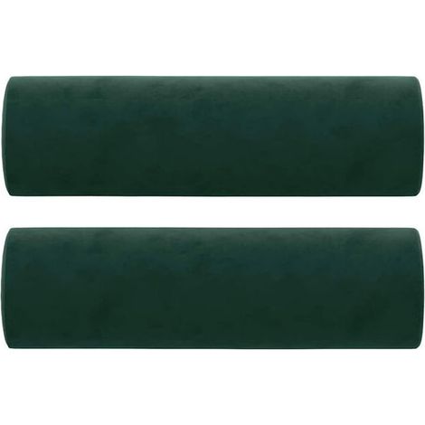 Coussin Décoratif - Velours Polyester - Cylindrique - 15 cm Diamètre x 50 cm Hauteur - Vert Foncé - Lot de 2 (1/5)