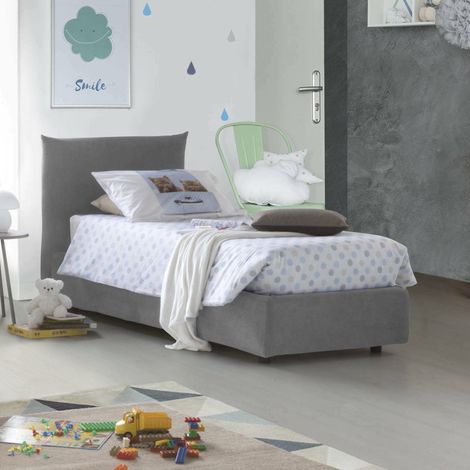 Dmora - Einzelbett Dbut, Containerbett mit Stoffbespannung, 100% Made in Italy, Frontöffnung, inklusive Matratze 80x190 cm, Grau (1/5)