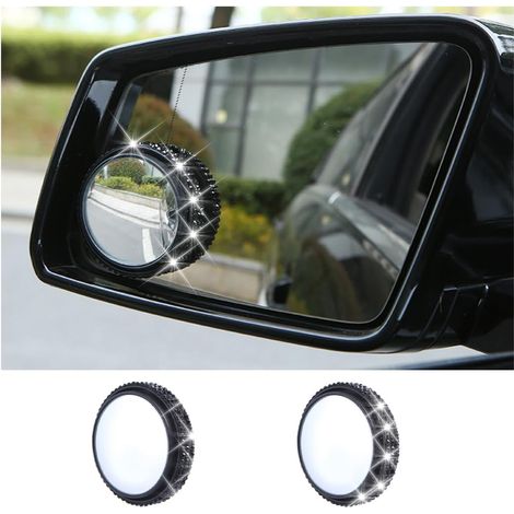 2Pcs Crystal Miroir D'angle Mort, Rétroviseur Angle pour Côté Voiture avec Strass, Miroir Rond 360° Ajustable HD pour La Vue Arrière de La Voiture, Grand Angle Mort Miroir Universel(Noir) (1/5)