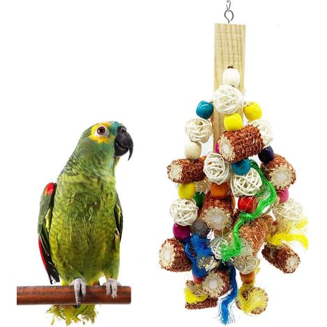 MIMOSON-Bird Block Knots Tearing Toy Natural Corn COB Parrot Chewing Toy suggéré pour Les aras cacatoès, perruches, Conures, perroquets Gris africains (1/4)