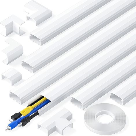 Goulotte Passe Câble, 2.4M Goulotte Cable TV Mural, kit de Goulotte de Câble Blanc pour Dissimuler 3-4 Fils pour TV et Ordinateurs à La Maison et au Bureau, 6X L400mm, L30mm, H17mm (1/5)