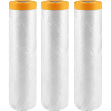 Rouleau Bâche Protection Peinture 3 Rouleaux, 400cm x 20m, Bâche de Protection avec Ruban Adhésif, Protection Meuble Painting, Pour Fenêtres et Sols, Anti-Poussière