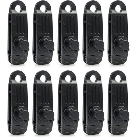 Clips pour bâche, lot de 10, clips en plastique pour bâche, clips de tente, fixation pour bâche, noirs (1/5)