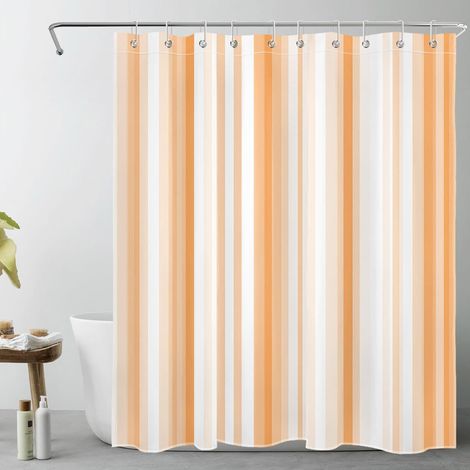 Rayures Orange et Blanches Rideaux de Douche 150x200cm Art Abstrait de l’Ombre Rideaux de Bain avec Crochets,Moderne Extra Longue Imperméable Polyester Anti Moule Salle de Bain Décor (1/5)