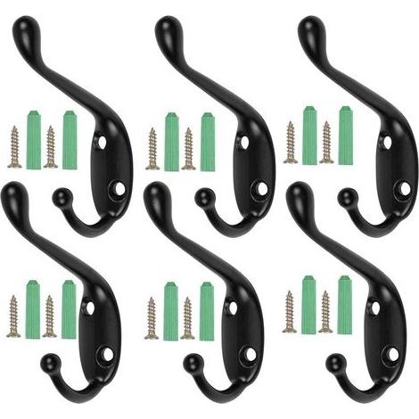 TAISHENGDA-6-teiliges Set Retro-Wandgarderobenhaken, Vintage-Huthaken aus Metall mit 12 Schrauben, für Badezimmer, Küche, Büro, Schlafzimmer (Schwarz) (1/5)