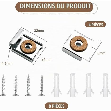 Square Frameless Wall Brackets,Spring Mirror Clips (1/4)