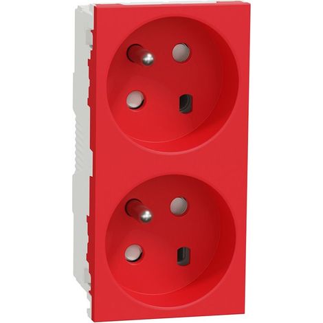 prise de courant - goulotte - 2 x 2p+t - 45d - bornes auto - rouge - détrompage - schneider electric nu306103t (1/3)