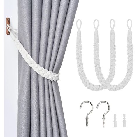 Lot de 2 Embrasses Rideau Corde Coton Naturel Tissé Main Crochet Métal Décoratif Maison Bureau