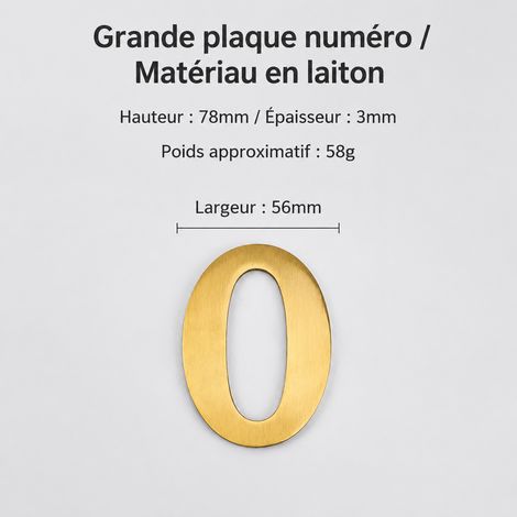 Numéro de maison chiffre 0 en laiton pur mat adhésif 8 cm t4911-8cm 0 8 × 5,6 × 0,3 cm 58 g – Livraison gratuite