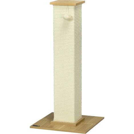 Katzenkratzbaum mit Spielzeug 38 x 38 x 80 cm Sisal und Holz Beige Natur HOMVRA (1/5)